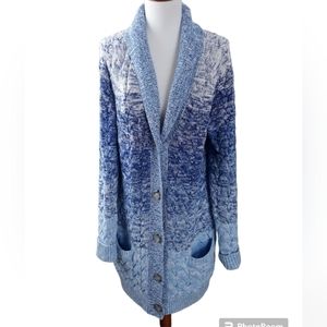 Like New Condition Lands' End Blue & White Drifter Cardigan Sweater Size Medium